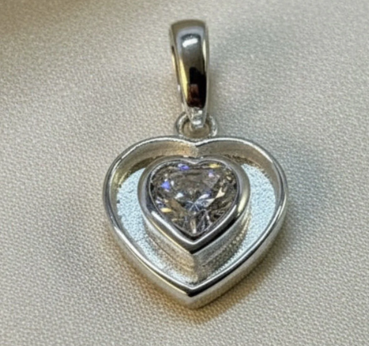 Sterling Silver Heart Pendant with Cubic Zirconia