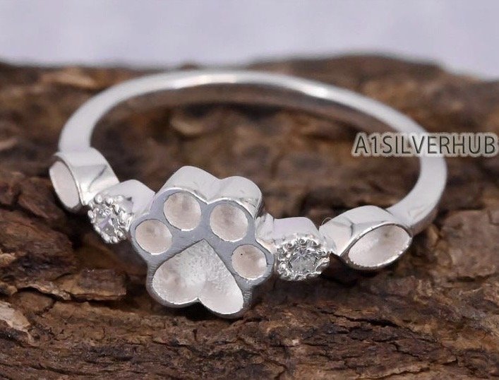 Sterling Silver Paw Print Memorial Ring