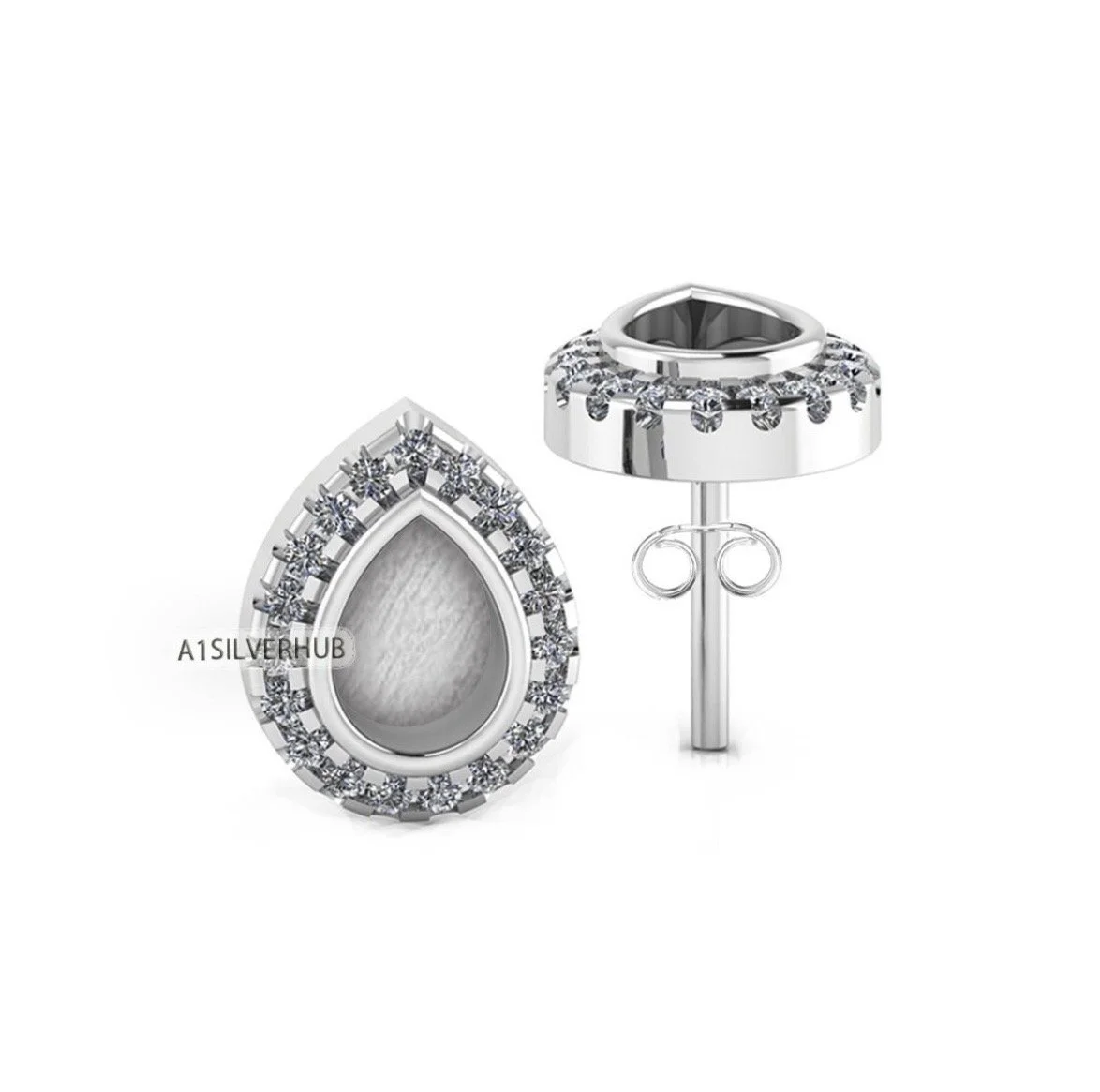 Tear Drop Silver Stud Earrings