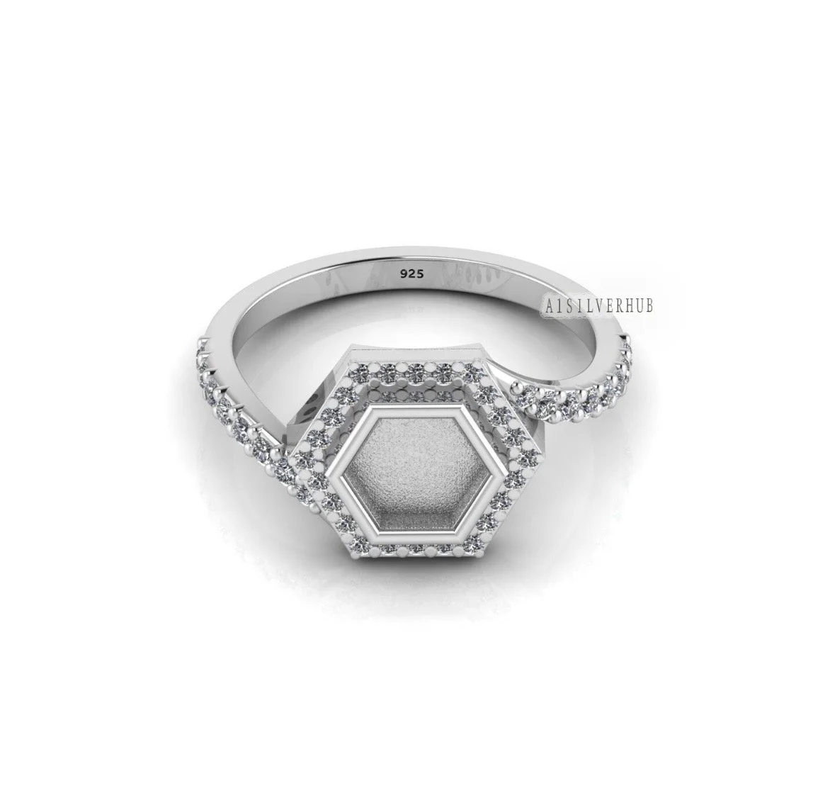 Hexagonal Elegance Sterling Silver Ring