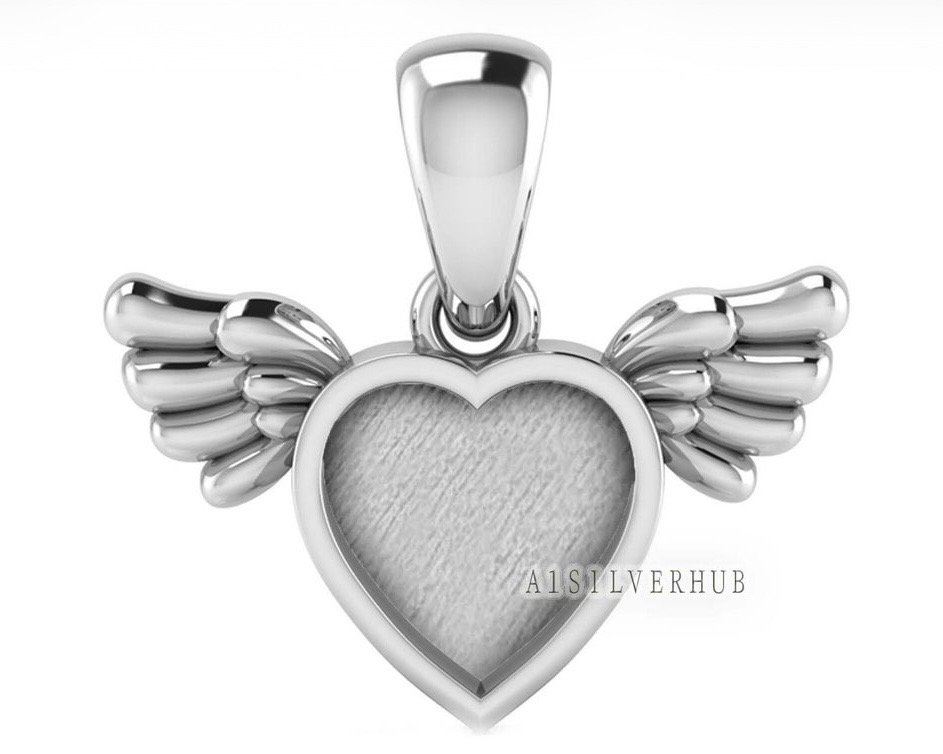 Sterling Silver Angel Wing Heart Pendant