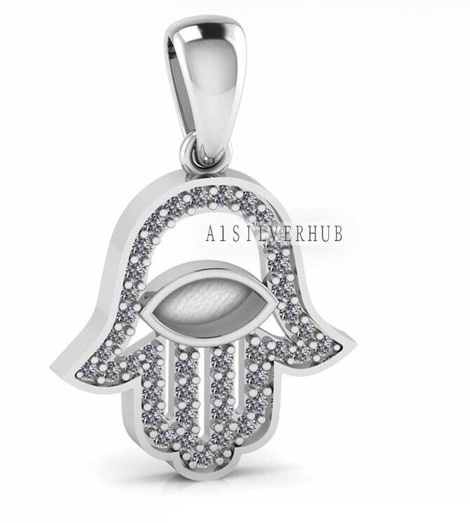Sterling Silver Hamsa Pendant with Cubic Zirconia