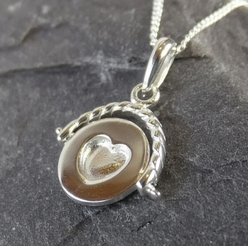 Sterling Silver spinning fob Heart Pendant Necklace
