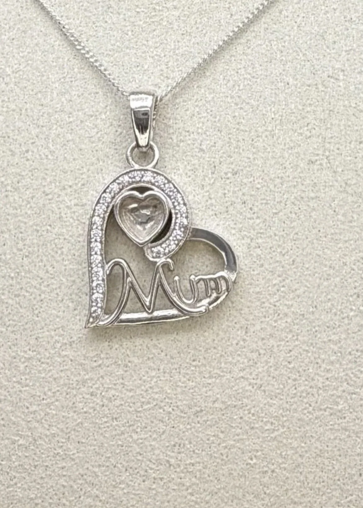 Mum Heart Pendant with Sparkling Stones