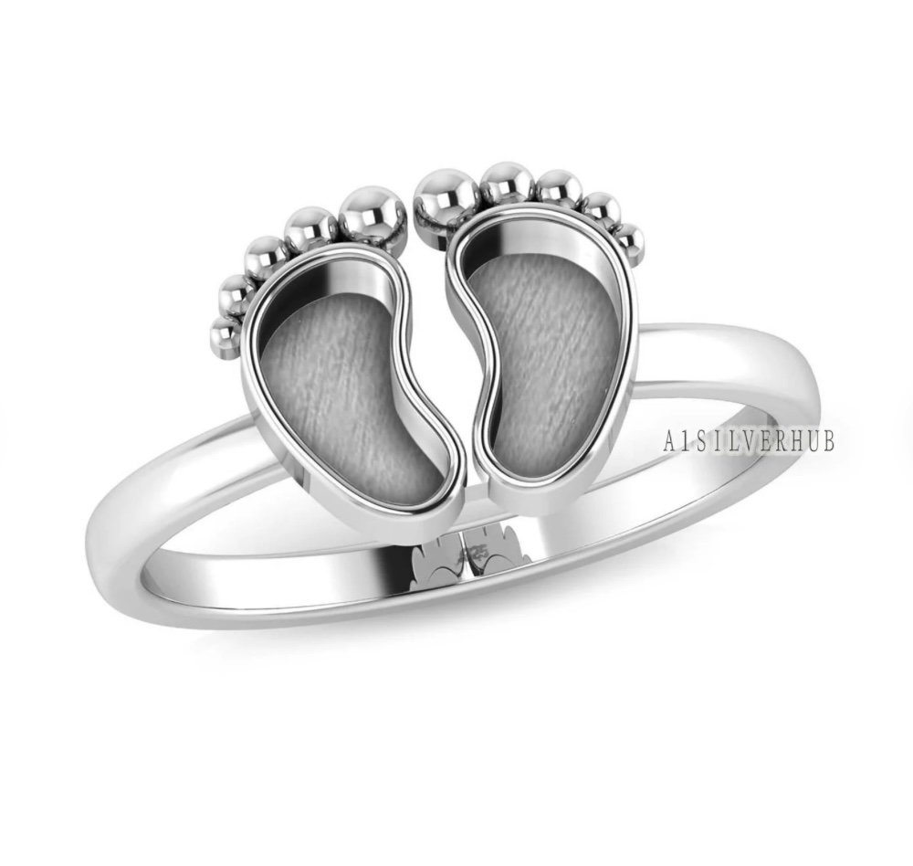 Sterling silver baby footprints memorial ring