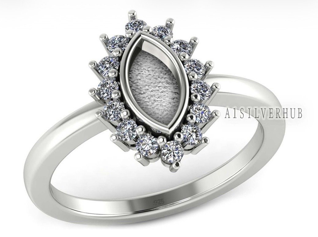 Marquise Halo Sterling Silver Ring