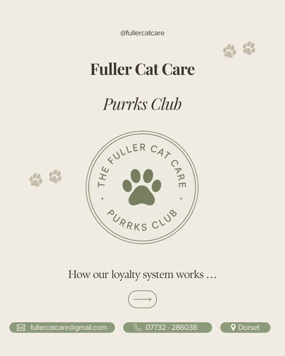 🐾 Introducing&hellip; the Purrks Club! 🐾

Every booking with us now earns you Purrks, our way of saying thank you for trusting us with your cat.

✨ No sign-up, no extra steps
✨ Every completed booking = 1 Purrk
✨ Collect enough and unlock exclusive