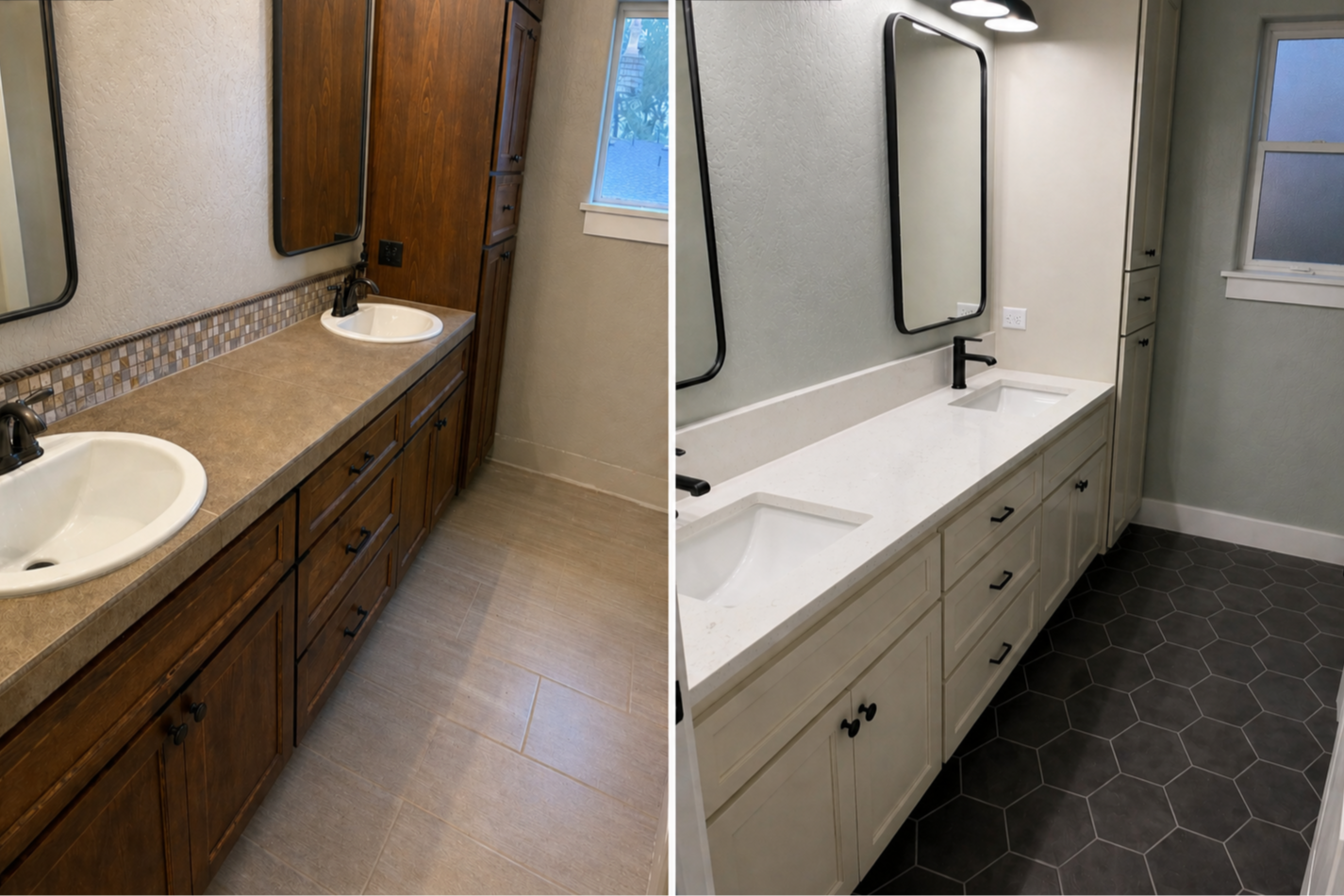 Remodeled guest bathroom featuring a custom tile shower, updated flooring, and modern finishes.