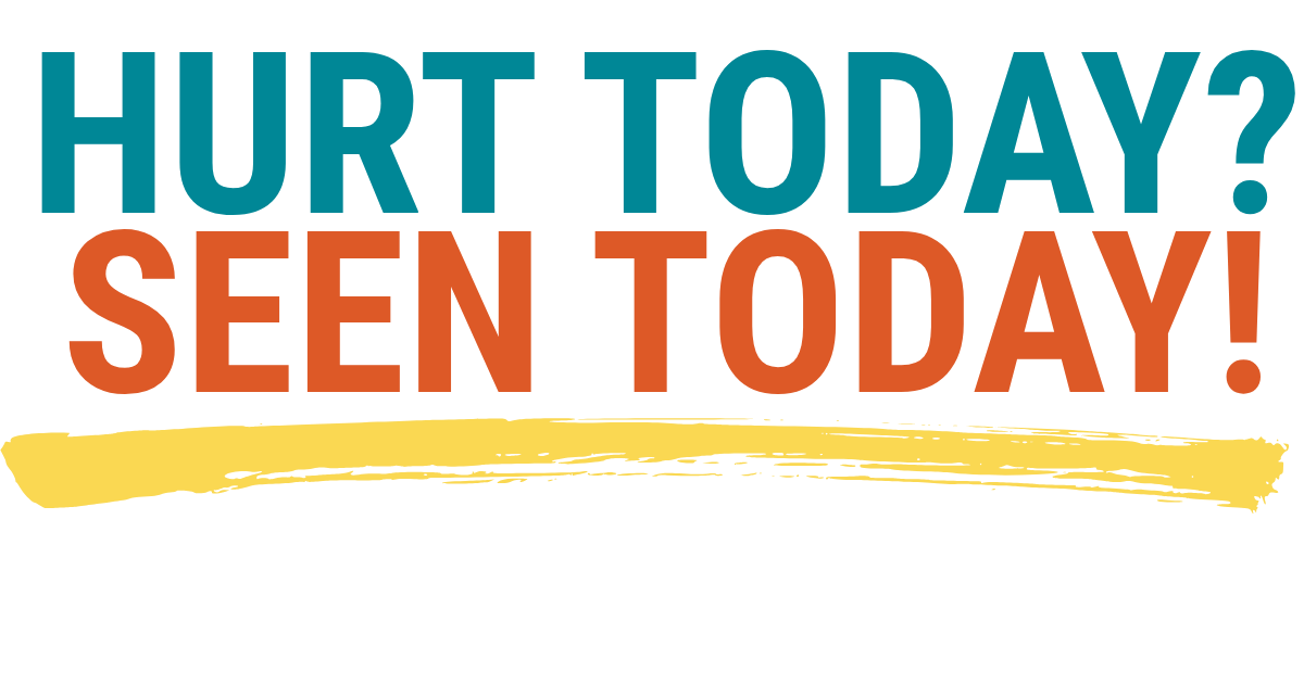 Bold text asking if you're hurt today and if they've seen you today, with a yellow underline.