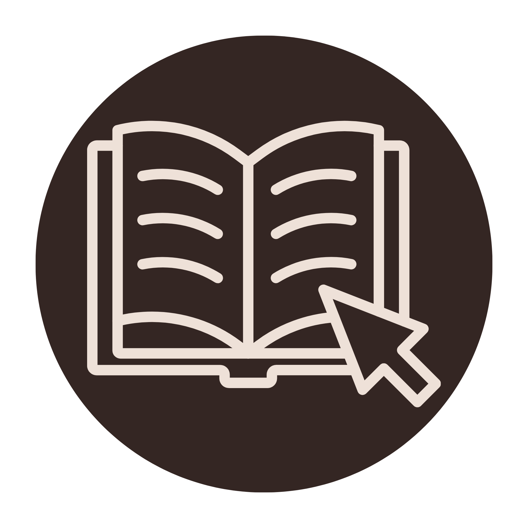 Icon of an open book with a bookmark on a dark background.