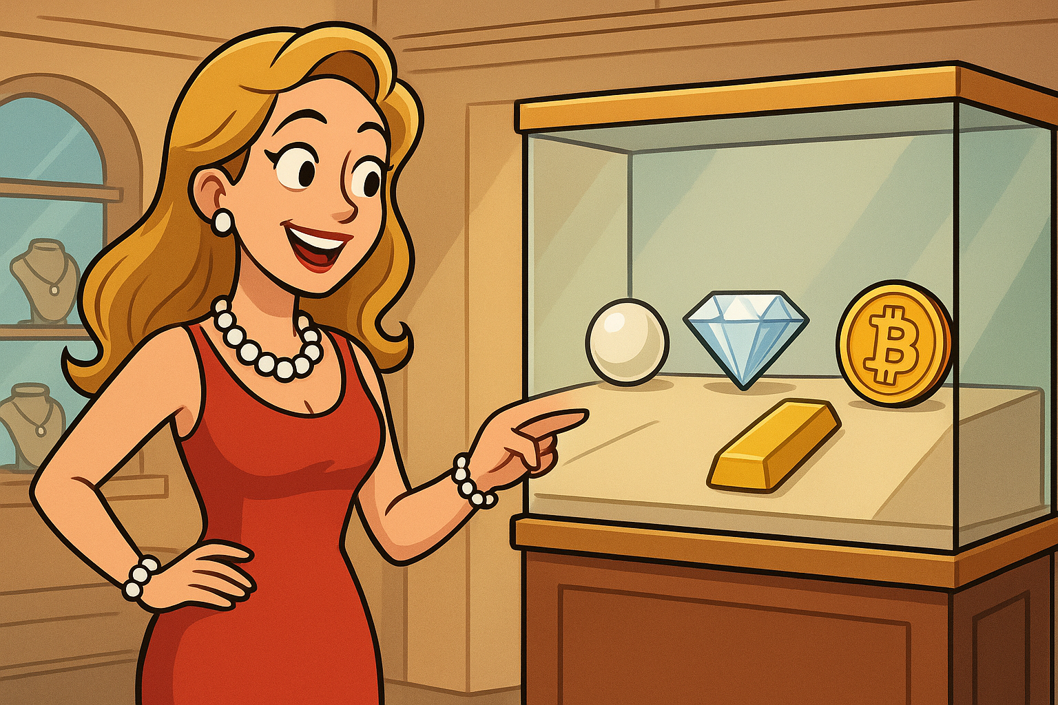 De les van parels en diamanten voor goud en Bitcoin