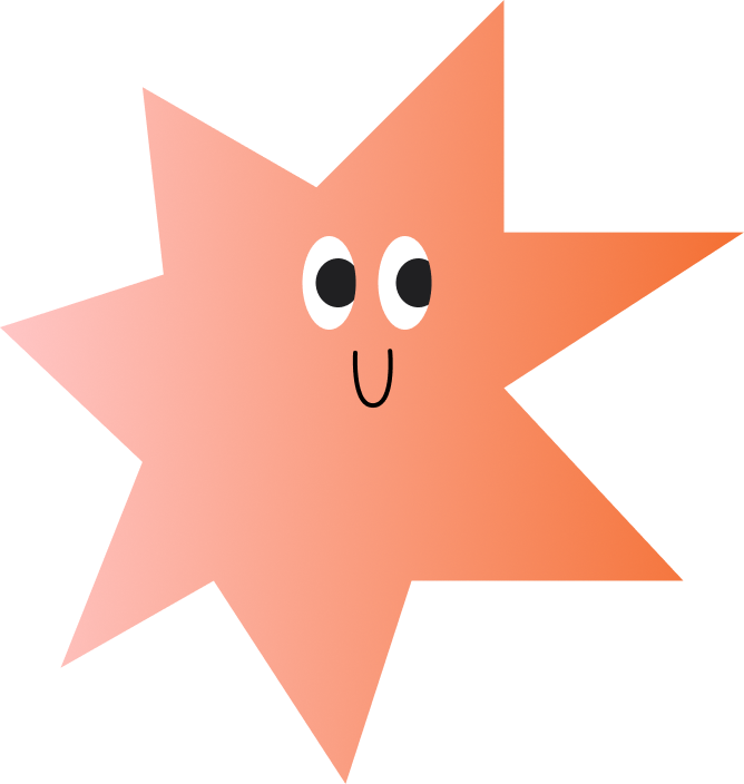 Cartoon starfish with eyes and a small smiling mouth on an abstract colorful background.