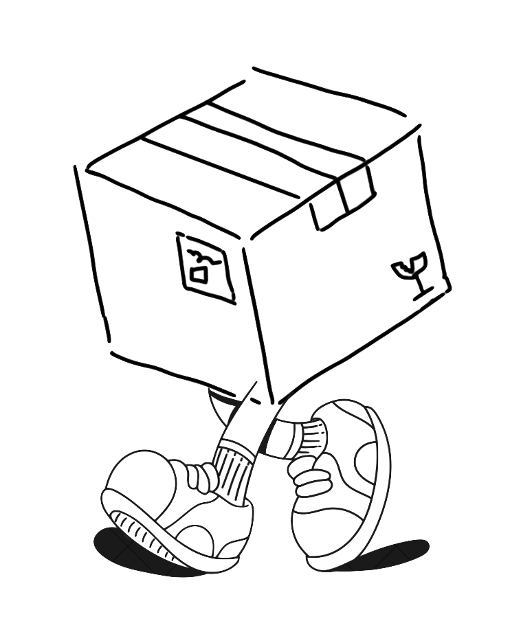 A pair of sneakers with a cardboard box on top of them, with an alcohol glass symbol and a wine glass symbol on the box.