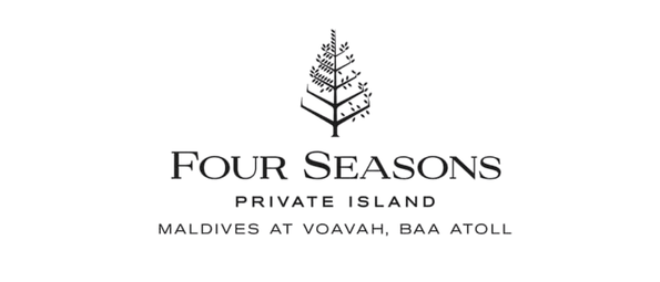 Logo of Four Seasons Private Island in Maldives at Voavah, Baa Atoll, featuring a stylized tree graphic and text.
