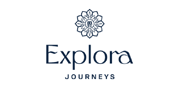 Logo with a decorative flower at the top, the word 'Explora' in large font in the center, and the word 'Journeys' below in smaller font.