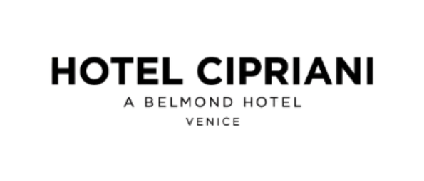 Hotel Cipriani sign with text 'A Belmond Hotel Venice' underneath.