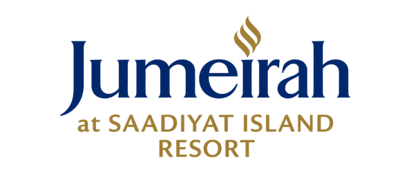 Jumerah at Saadiyat Island Resort logo with navy blue text, gold flame icon, and gold and navy accents.