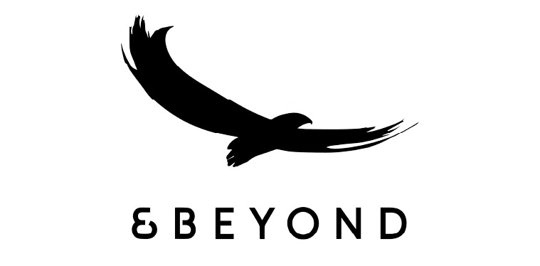 Outline of a whale jumping above the words '& BEYOND'.