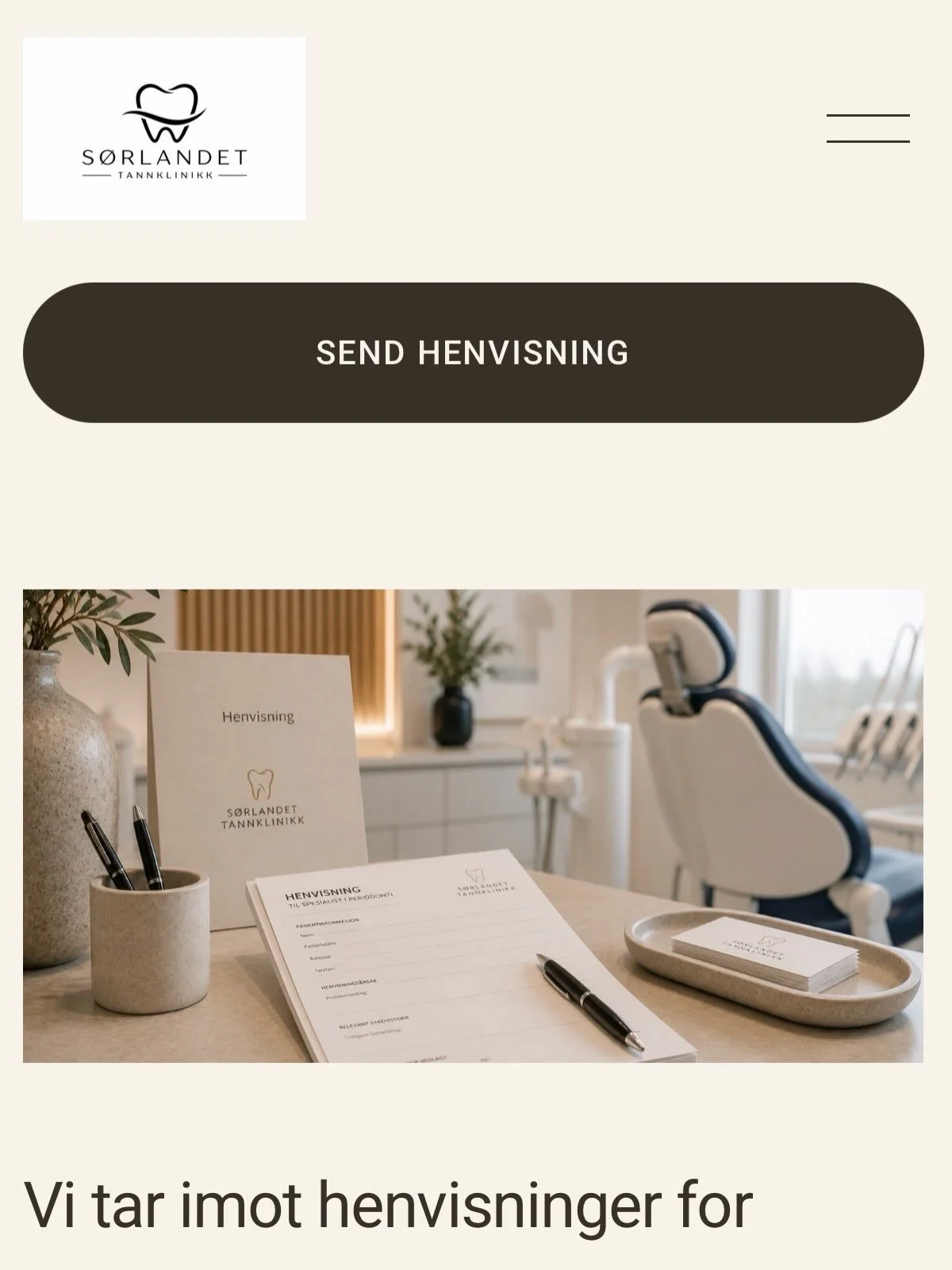 Henvisning kan n&aring; sendes via link p&aring; nettsiden 🦷
www.sorlandettannklinikk.no