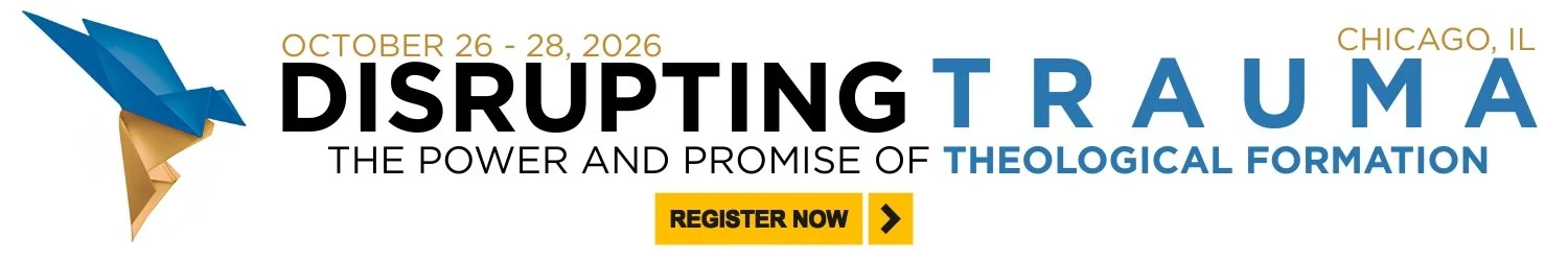 Conference banner for 'Disrupting Trauma,' held October 26-28, 2026, in Chicago, Illinois, featuring a stylized bird and a 'Register Now' button.