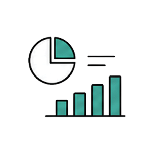 A pie chart and a bar graph with ascending bars, representing data analysis or business metrics.