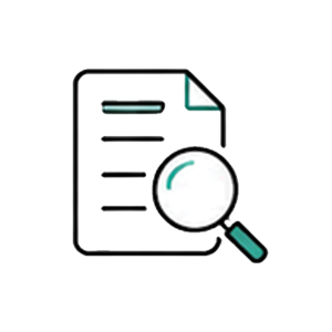 Icon of a document with a magnifying glass, indicating document search or analysis.
