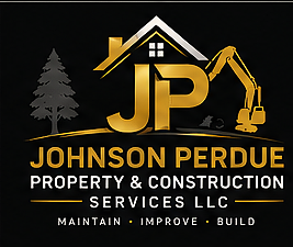 Logo for Johnson Perdue Property & Construction Services LLC featuring a house, tree, and construction equipment.