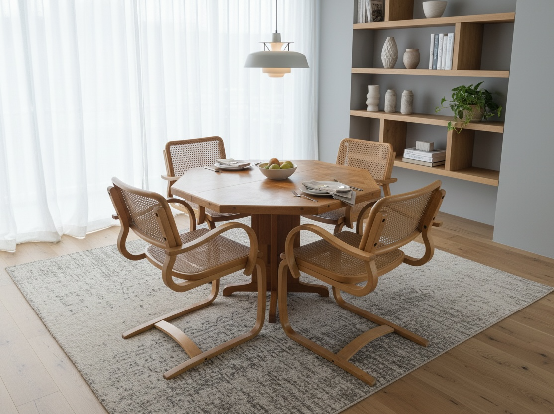 Vintage Octagonal Parquet-Top Extension Dining Table