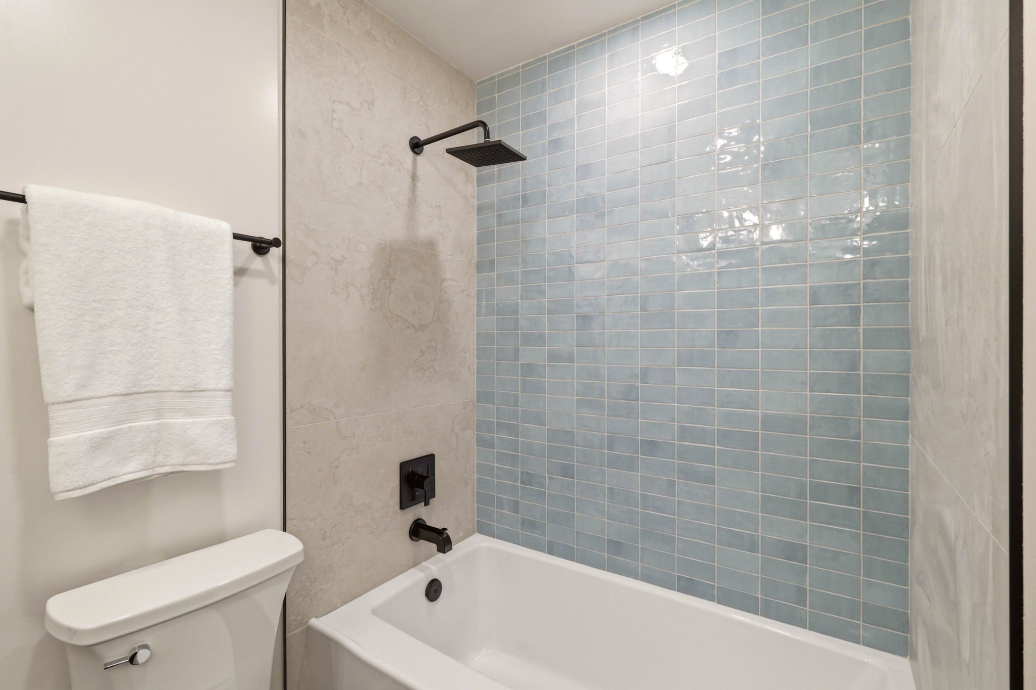 Remodeled Hall Bath, Shower over tub
