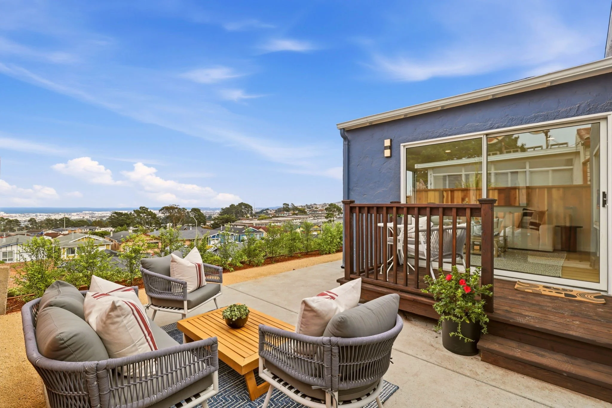 Backyard seating area with views
