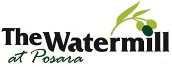 Logo for The Watermill at Posara with green leaves and black and green berries