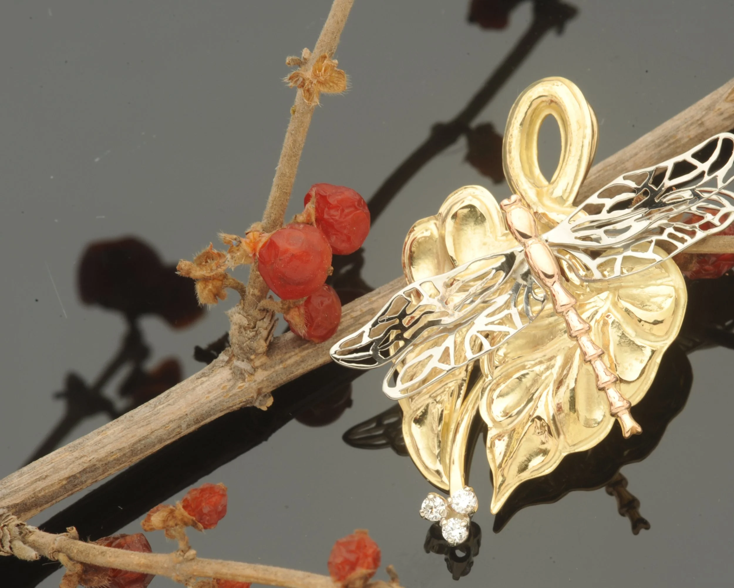 Taro Leaves and Dragonfly Pendant