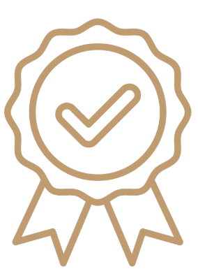 Icon of a certification badge with a checkmark in the center surrounded by a ribbon.