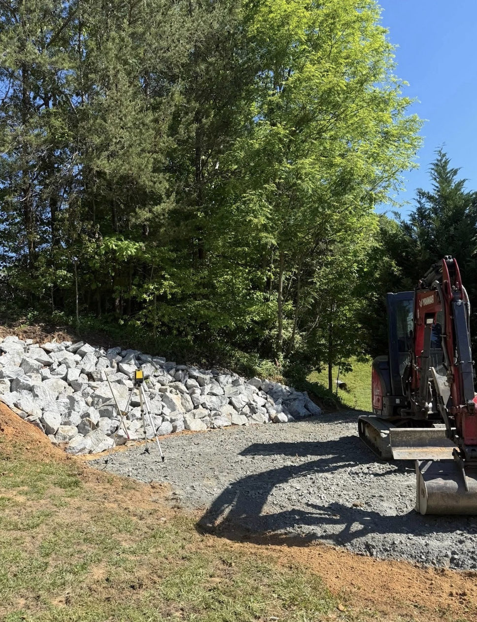 Excavation and site work completed in Western North Carolina.