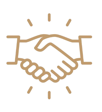 Line drawing of two hands shaking, surrounded by lines indicating emphasis or connection.