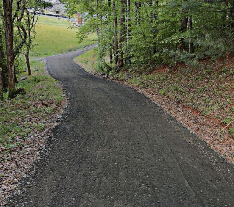Crushed stone driveway installation in Anderson, South Carolina.
