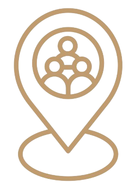 Icon of a location pin with a group of people inside.
