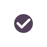 White check mark inside a dark purple circle