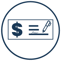 Dollar sign and check with a pen