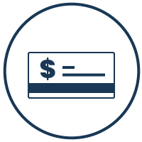 Icon of a check with a dollar sign, representing a check or payment.