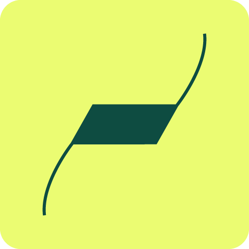 An abstract icon of a tennis racket with a tennis ball in the background, in green and yellow colors.