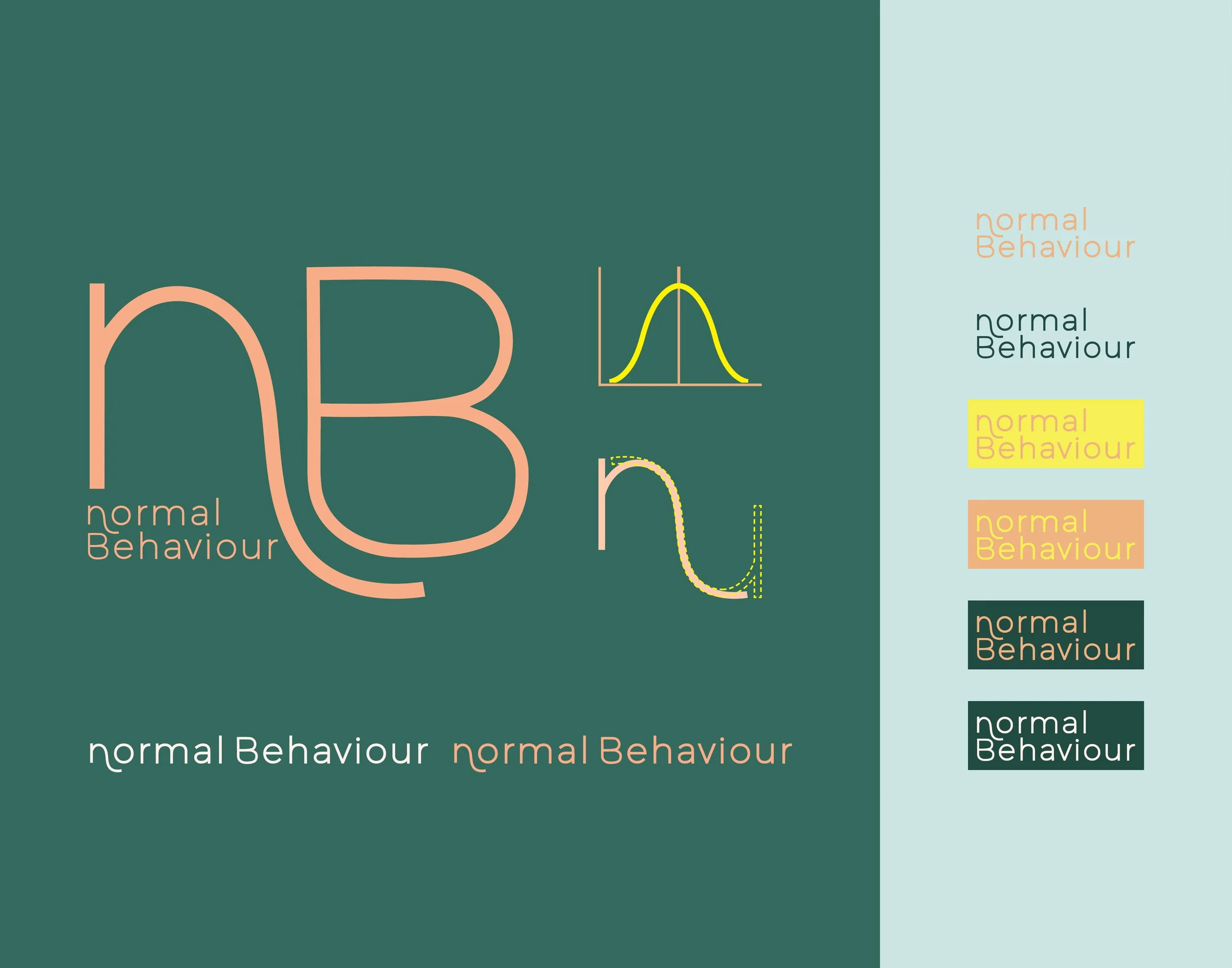 normal Behaviour logo illustrated showing geometry and reference to normal curve, along with color and style variations