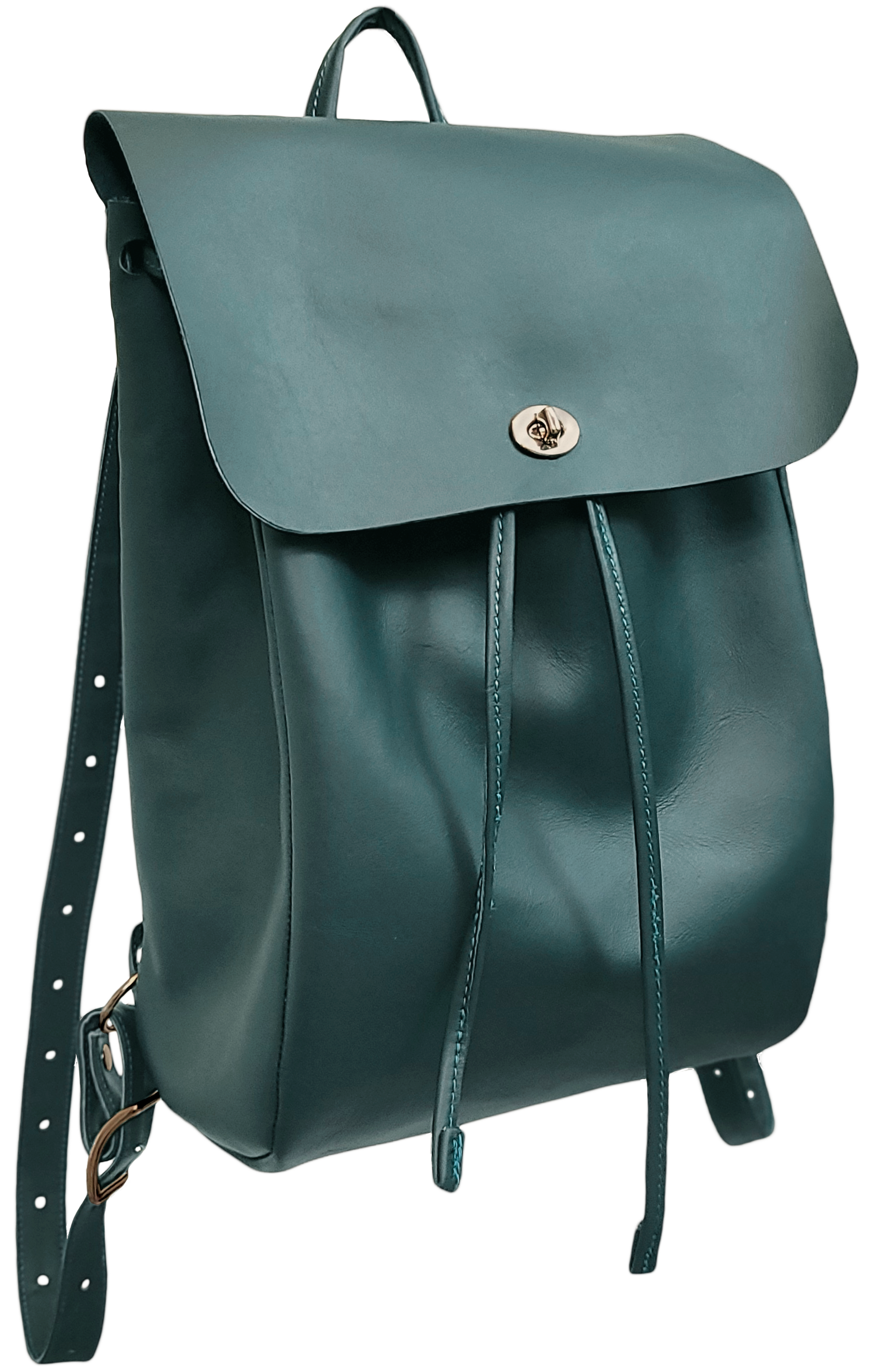 large backpack in forest green with metal closure