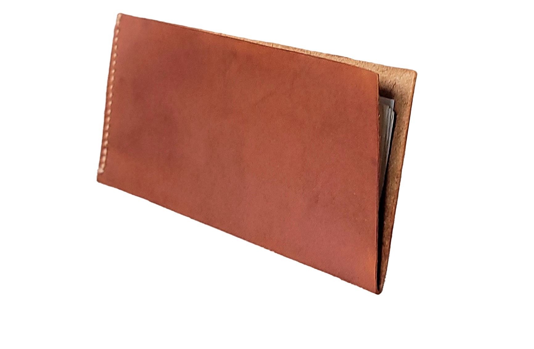 Simple cash folder in tan leather storing paper currency
