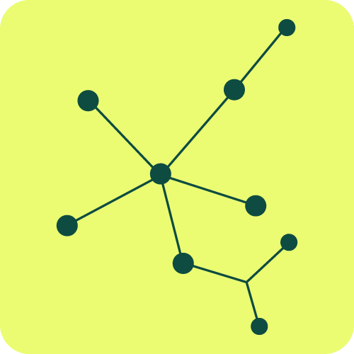 A network graph with a central node connected to multiple outer nodes on a light yellow background.