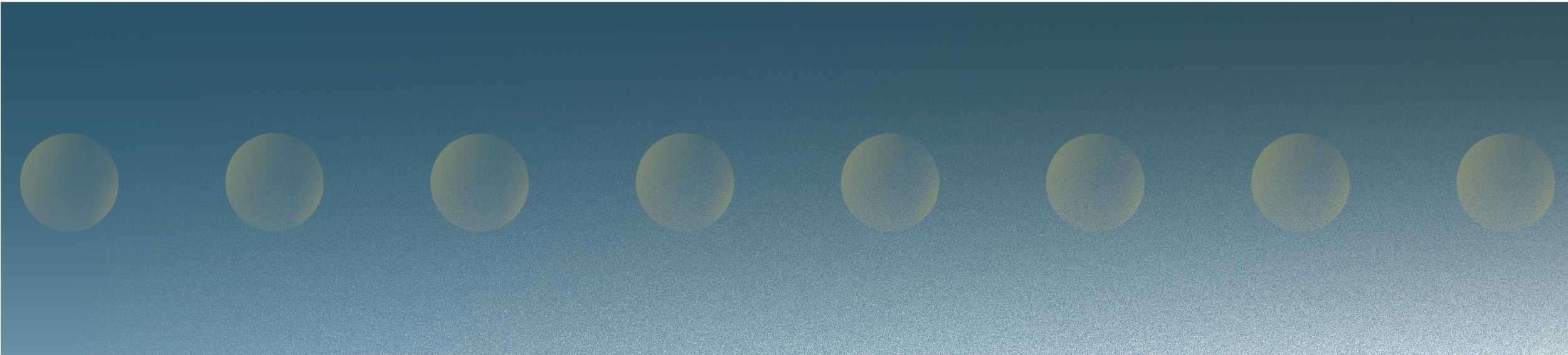 several orbs in transparent yellow toned gradients placed in a horizontal row and equi-spaced on teal background