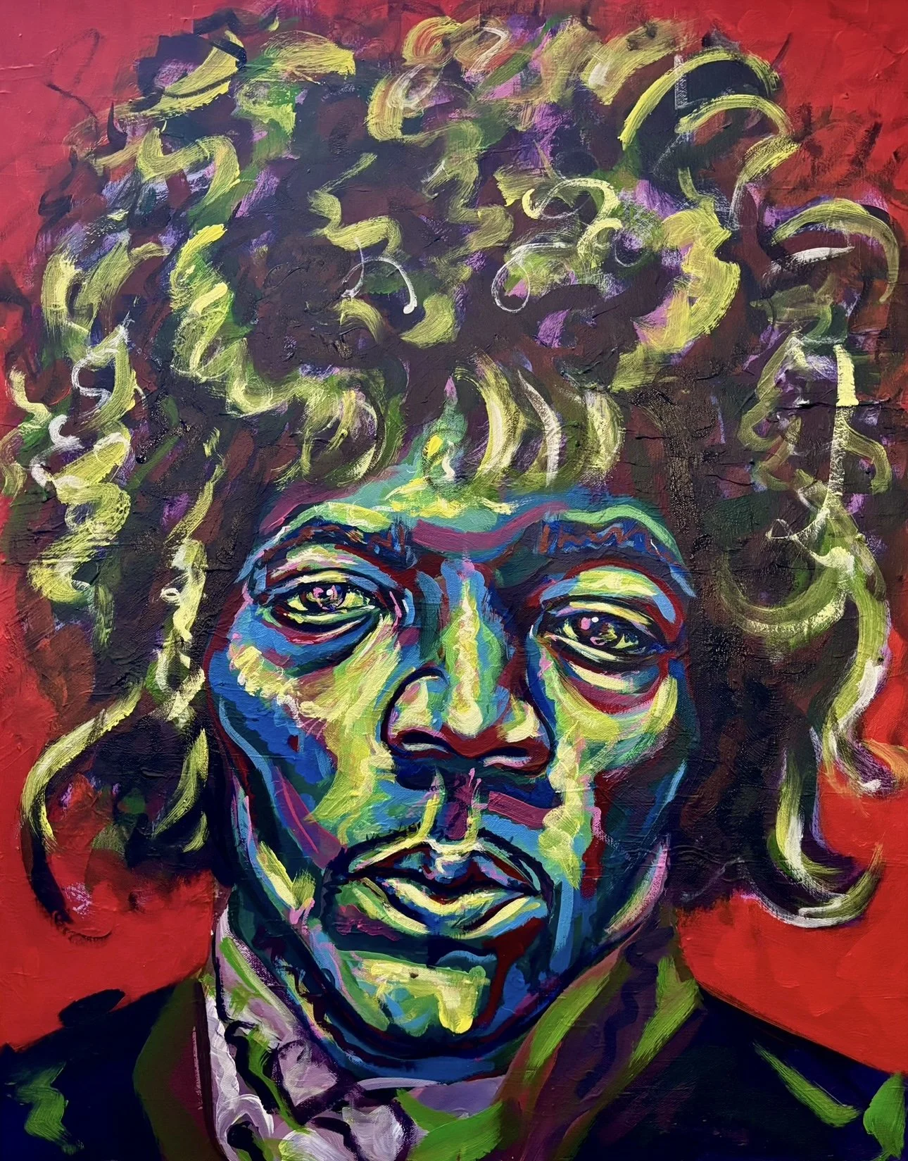 "Jimi Hendrix", Acrylic on Canvas, 22 X 28, 2025