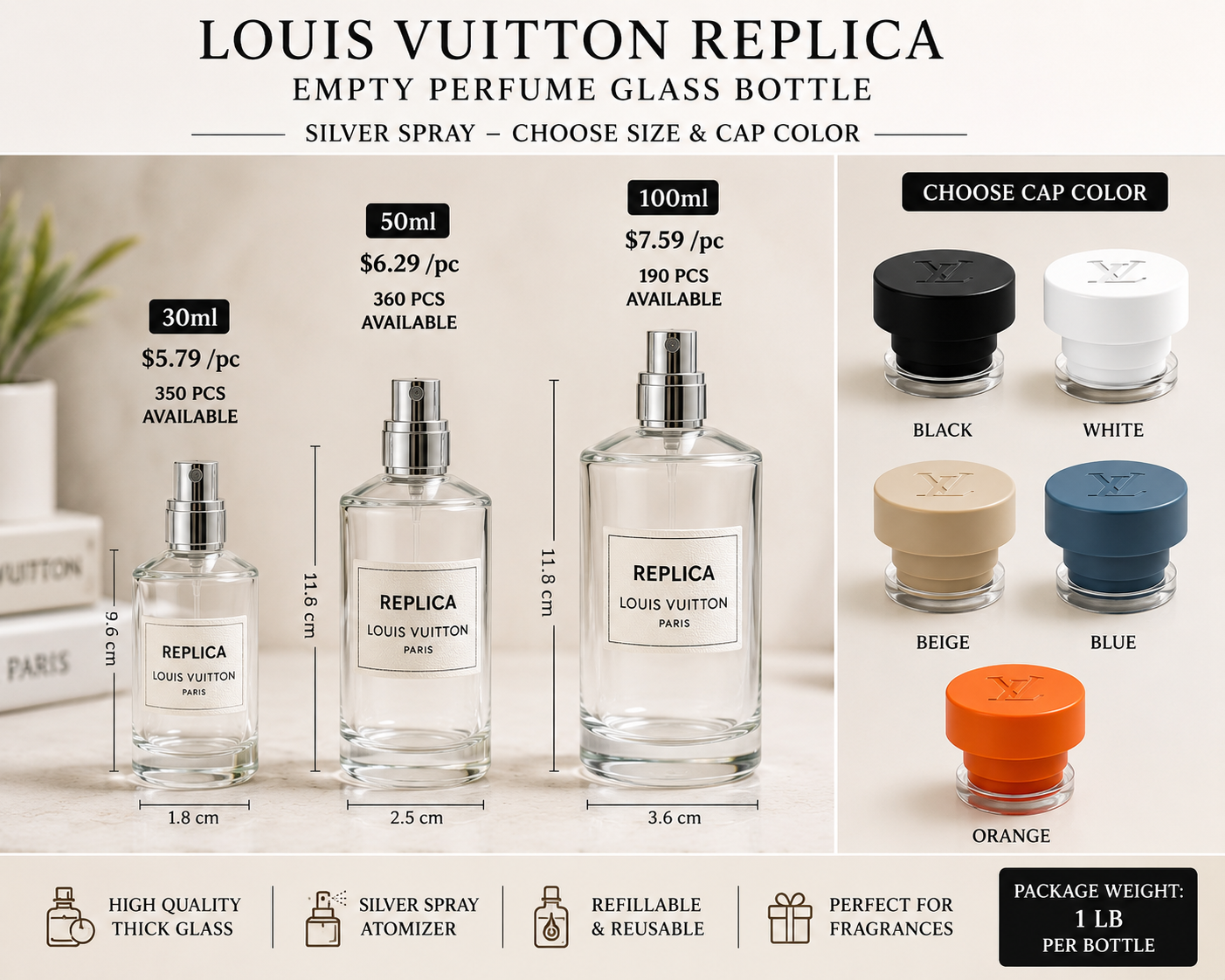 Louis Vuitton Replica Empty Perfume Glass Bottle