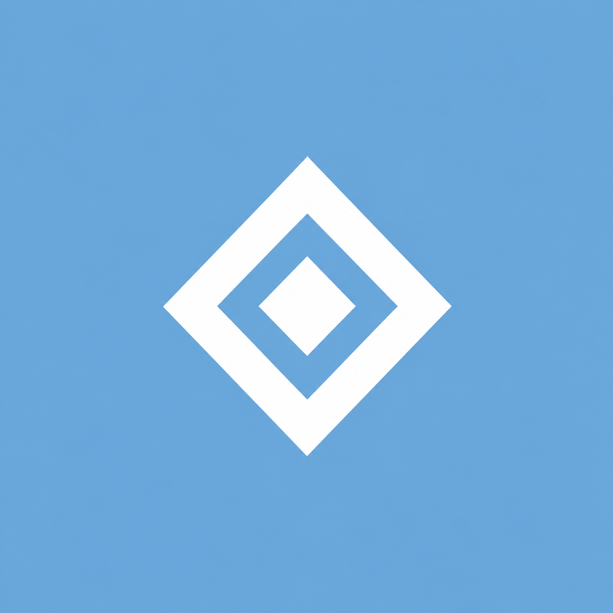 White geometric logo with nested diamond shapes on a light blue background.