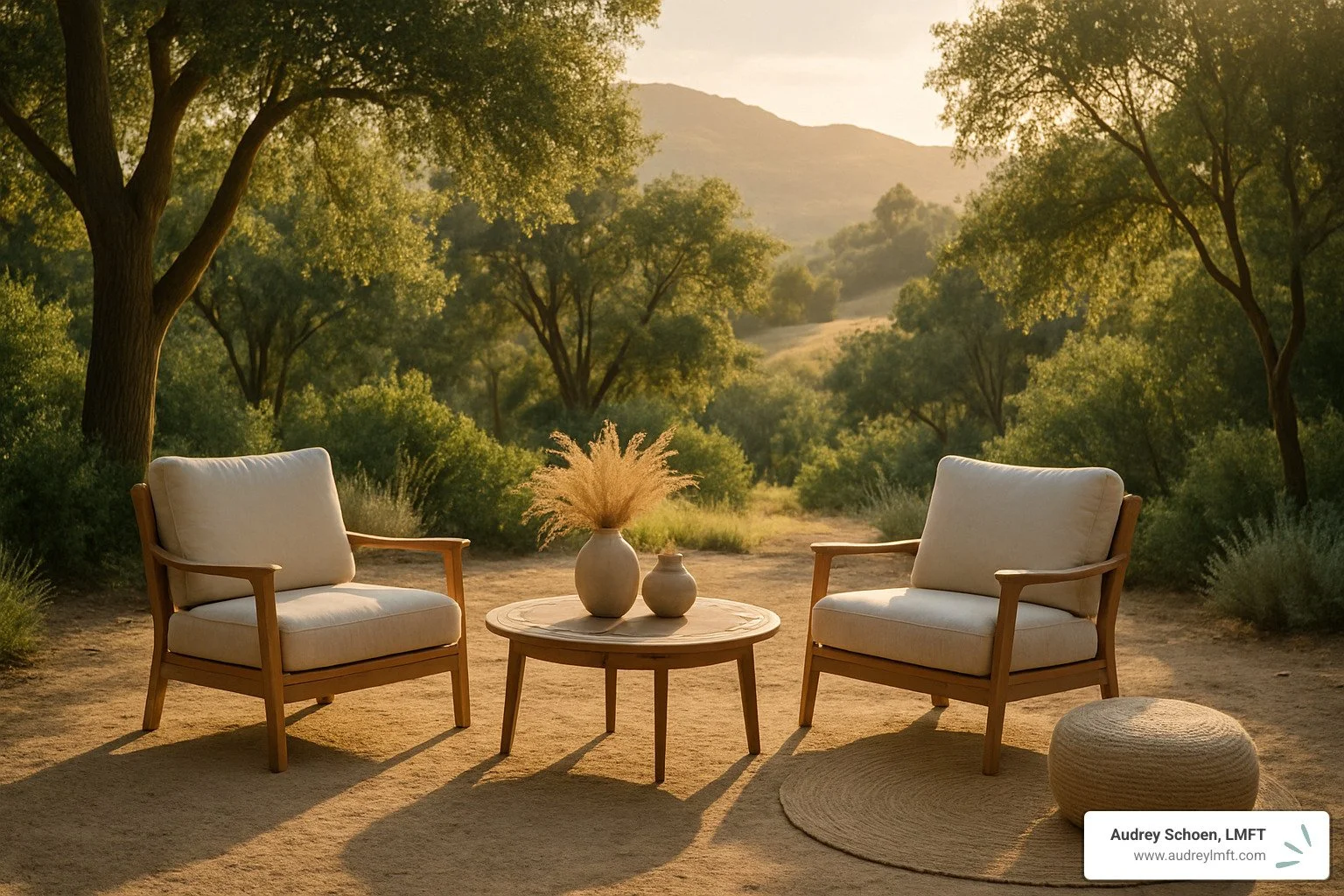 Serene retreat setting - online therapy California